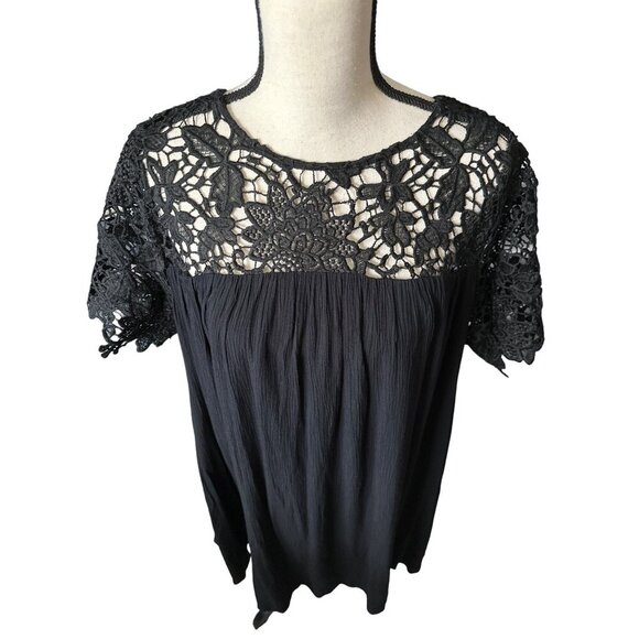 Lane Bryant Dress Black Crochet Lace Short Sleeve Shift Dress Pockets Size 14 - Picture 3 of 6
